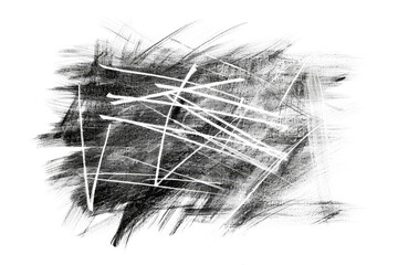 black pastel scratch scribbling texture isolated on white or transparent png