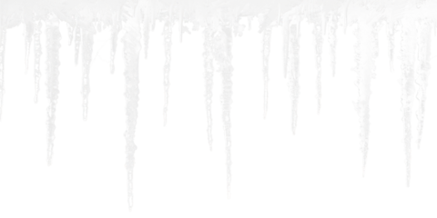 white hanging frozen icicles isolated on white or transparent png