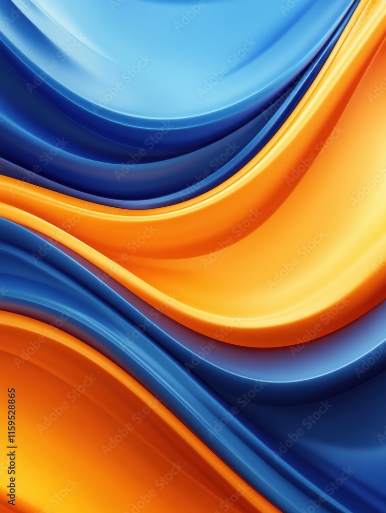 Poster Glossy waves in vibrant blue and orange flowing seamlessly in an abstract digital design from an artistic perspective. Generative AI