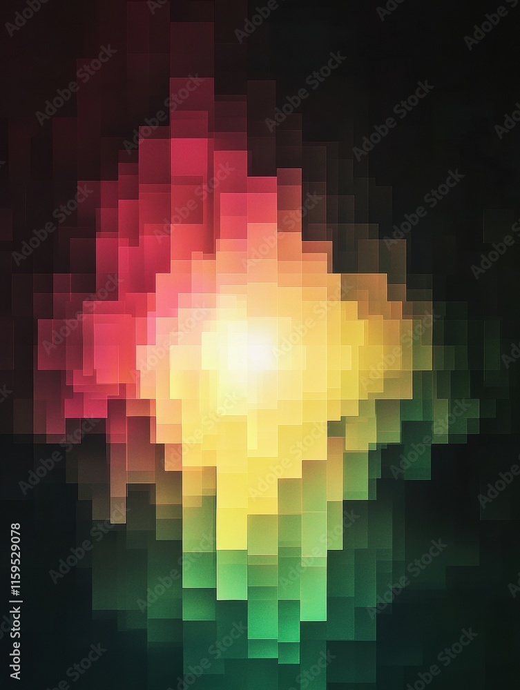 Poster glowing abstract mosaic with vibrant pixelated elements creating a dynamic visual experience. genera