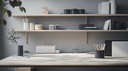 Modern minimalist craft room with minimal supplies. Featuring a clean, open design with contemporary lines
