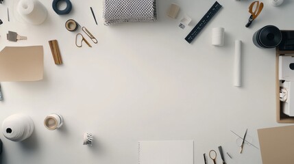 Modern minimalist craft studio with minimal decor. Featuring clean lines and a creative layout