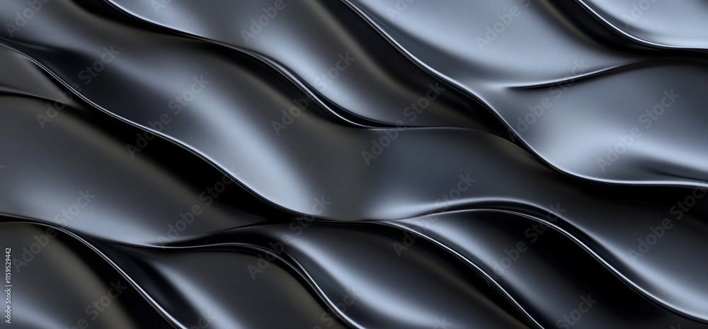 Poster abstract waves of smooth black material creating a dynamic texture.