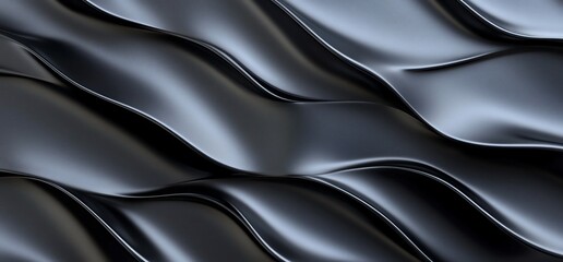 Obraz premium Abstract waves of smooth black material creating a dynamic texture.