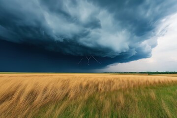 A stormy sky with a large cloud and a few birds flying in the sky. The sky is dark and the clouds are thick