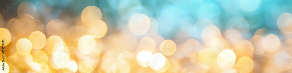 Poster a blurry image of a blue and yellow background with many small circles. the circles are of different