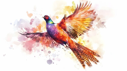 Pheasant hand-drawn with watercolor technique