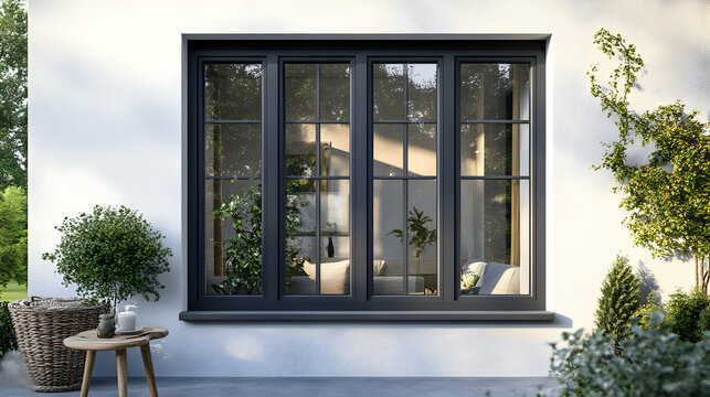 Quality plastic double-hung window in grey with anthracite color