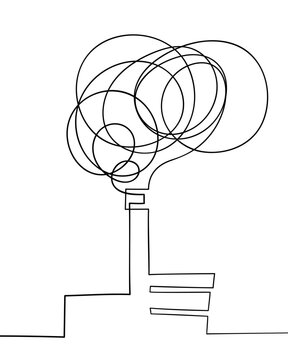 recommend clip art: Industrial plant with smoke coming from the chimney, Continuous one line drawing, Black and white minimalist single line Ecology air environmental pollution vector illustration