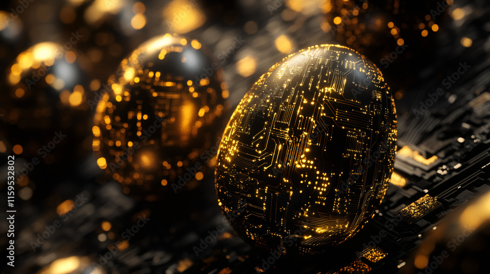 Aufkleber gold circuit easter eggs shine on a motherboard, blending tech and tradition for a festive event