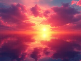 Obraz premium Vibrant Sunset Sky Reflecting On Calm Ocean Waters