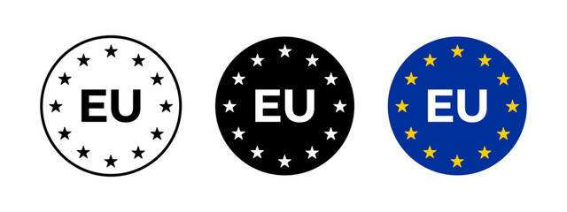 EU label. EU icon. European Union import symbol. EU quality vector illustration. European product emblem. Cardboard box Europe sticker with stars rounded concept.