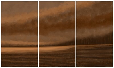 Triptych, abstract landscape painting - digital painting © neurostructure