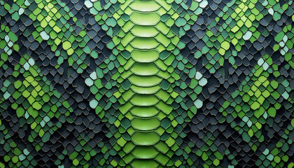 Green snakeskin texture with vivid symmetrical pattern