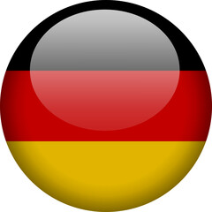 Circular glossy button with the German national flag, a symbol of Germany and its national identity.