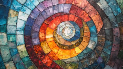 Fototapeta premium Colorful mosaic tiles creating a stunning spiral pattern