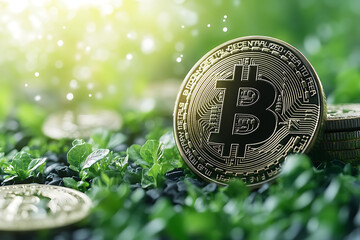 A detailed image of a Bitcoin, showcasing its iconic gold coin design, featuring the Bitcoin symbol