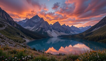 Majestic Mountain Lake Sunset Landscape