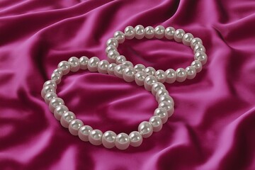 Fototapeta premium An elegant pearl necklace coiled into the shape of the number 8 on a velvet pink background