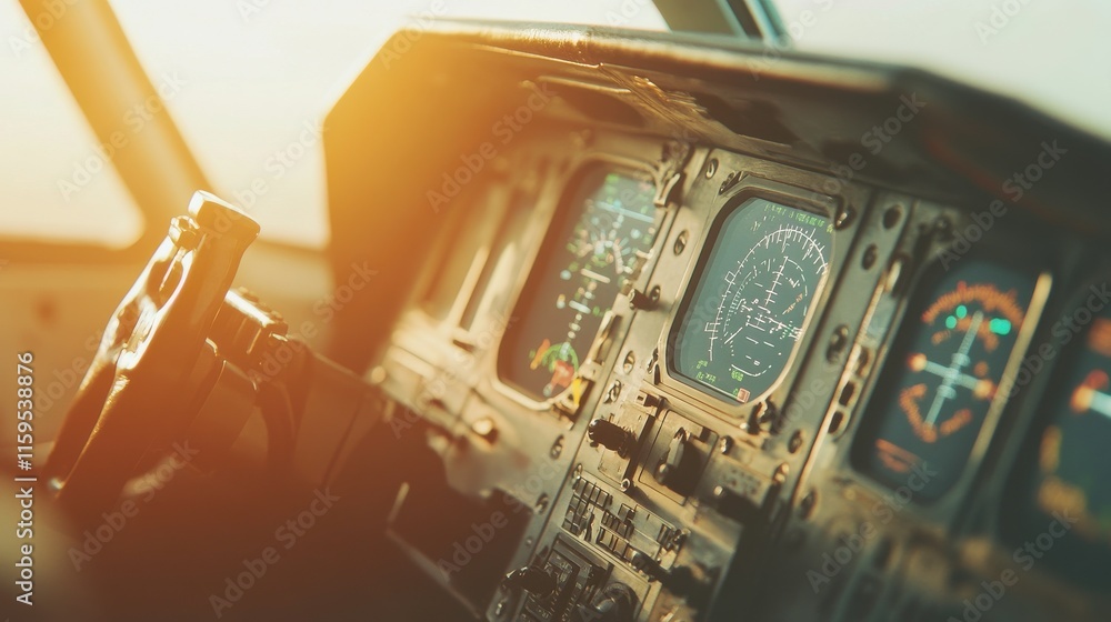 Poster advanced flight navigation instruments in cockpit view