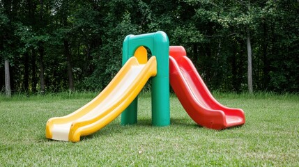 Lebendige Minirutsche in &uuml;ppiger Gartenumgebung f&uuml;r Fr&uuml;hlingsspa&szlig;