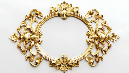 Golden vintage frame with blank white background. Mockup for design