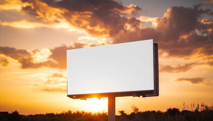 Marketing Billboard. Empty Large Format Sign against a Sunset Evening Sky. Mockup Template. 
