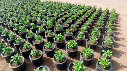Fototapeta premium Baumschulbetrieb im Frühjahr: Organisiertes Jungpflanzen-Chaos