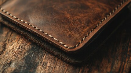 Sustainable Plant-Based Leather Wallet on Wooden Surface