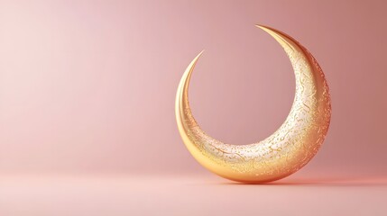 Golden Crescent Moon Artistic Design on Pink Background