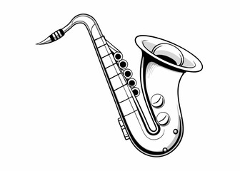 Saxophone icon in outline style isolated on white background. Musical instruments symbol stock vector illustration