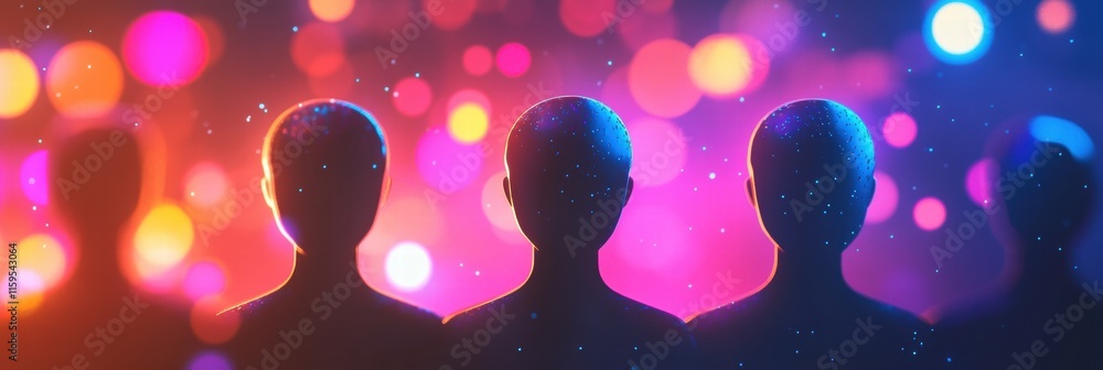 Aufkleber Abstract faceless avatars in vibrant colors with a blurred background for holding text or promotional content. Generative AI