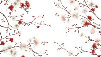 Fototapeta premium Dezente Frühlingsblumenmuster mit blühenden Kirschzweigen für elegantes Design