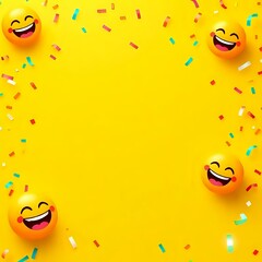 A bright yellow background with laughing emojis and confetti, great for festive social media posts or April Fool's Day party invitations.