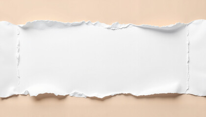 Torn white paper strip on beige background