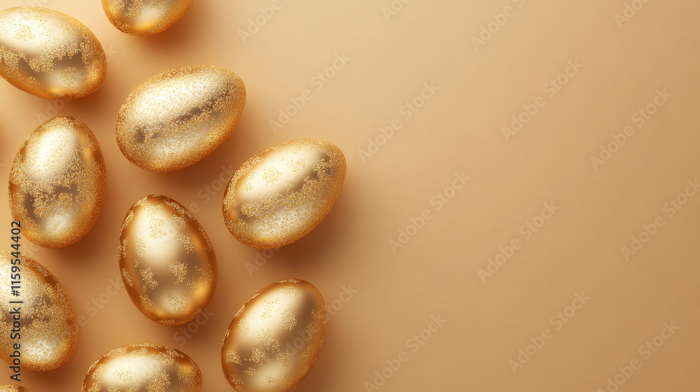 Aufkleber festive border with copy space created by shiny golden easter eggs arranged on a warm background