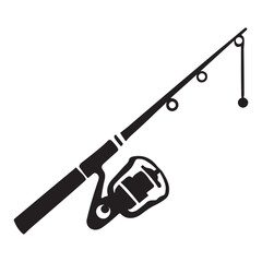 Simple Fishing Rod and Reel Silhouette Illustration Black Vector Icon