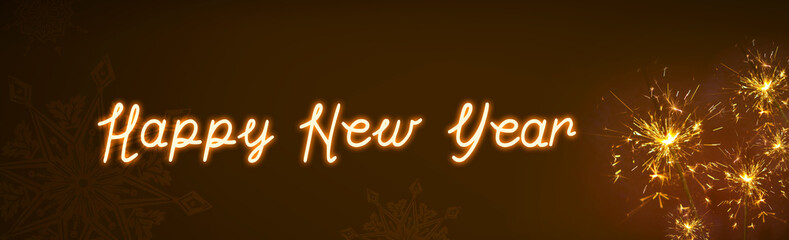 Obraz premium New Year lettering with Bengal lights in the golden background.