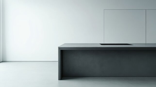 Modern minimalist kitchen island with minimal decor. Featuring clean lines and a functional design