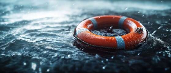 Life preserver floating in stormy sea.