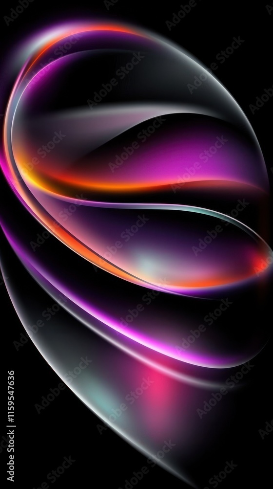 Poster dynamic neon waves abstract art digital design dark background close-up view vibrant colors and patt