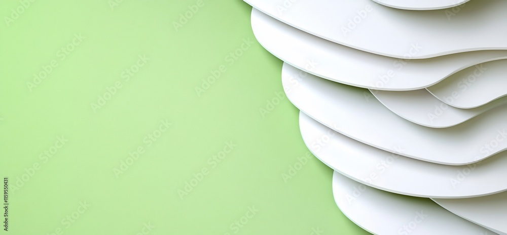 Aufkleber abstract design with layered white shapes on a soft green background.