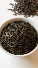 Fototapeta premium Artisan green tea leaves organic farm high-resolution textures natural environment close-up view culinary concept