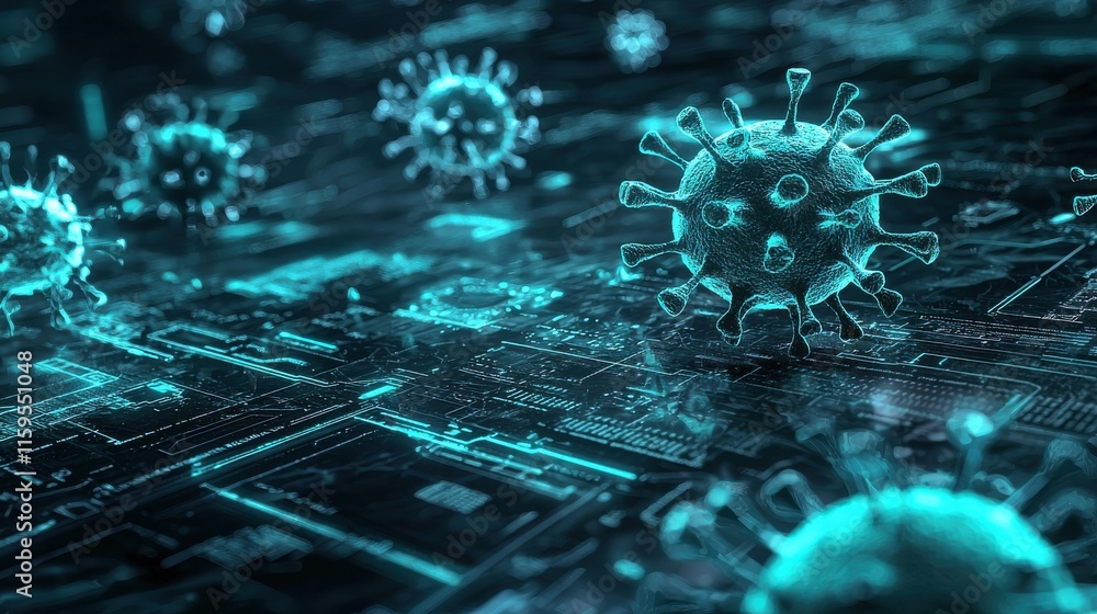 Poster virus detection technology modern laboratory scientific visualization digital environment macro view