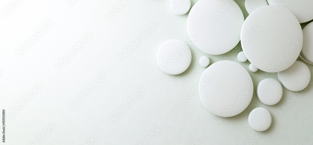 Poster a collection of smooth, white circular shapes on a light background.
