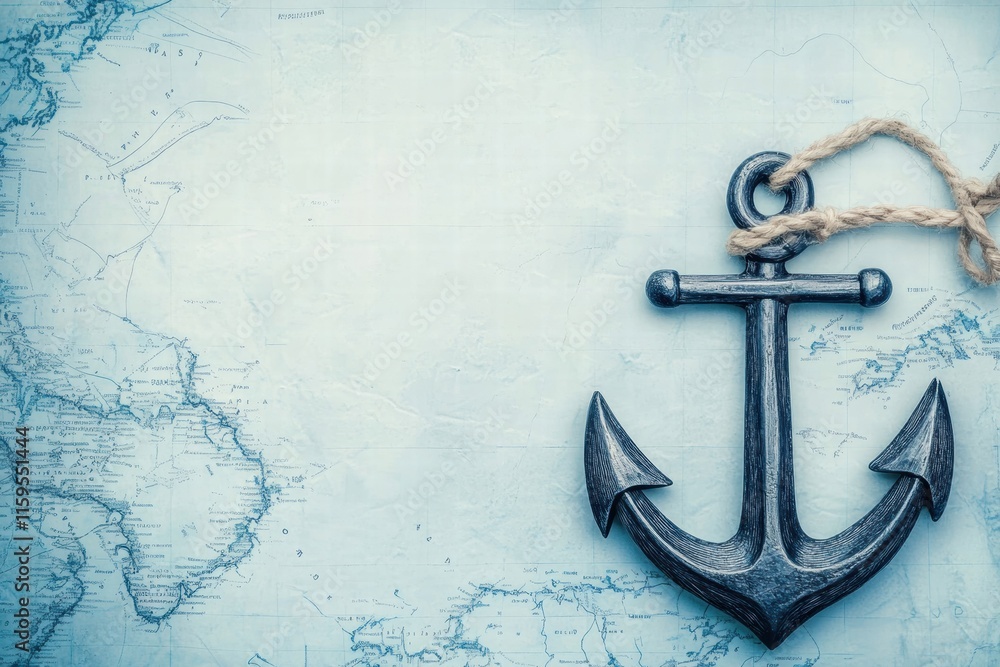 Fototapete nautical anchor resting on a vintage maritime map with ample space for text addition. generative ai
