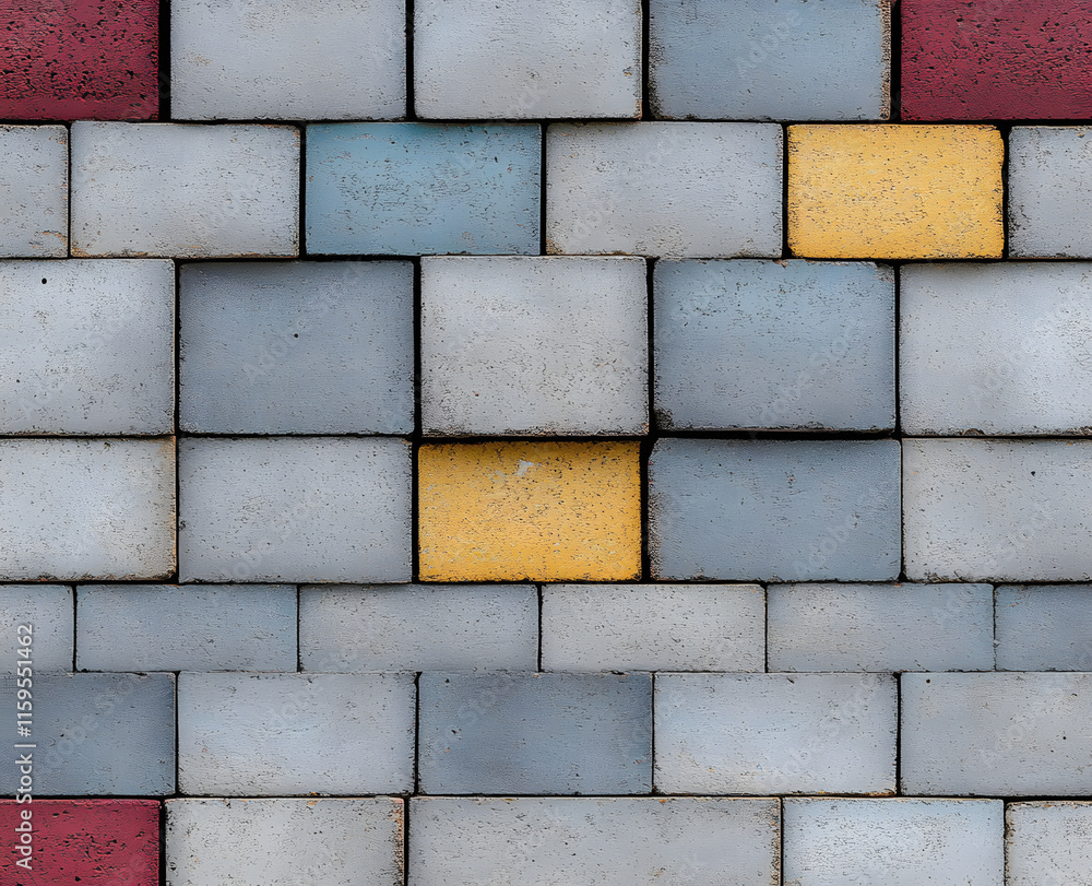 Poster wall made with concrete blocks - seamless pattern concept useful for renderings applications