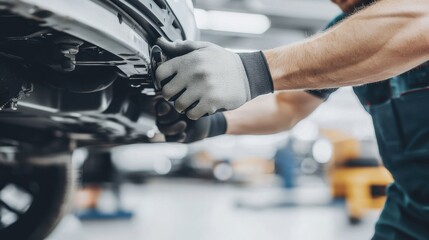 Mechaniker ersetzt abgenutzte Bremsbeläge zur Vorbereitung auf die Fahrsicherheit im Frühjahr