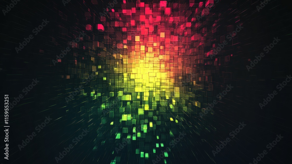 Fototapete vibrant glowing mosaic creates a pixelated pattern in a dark space during a digital art display. gen