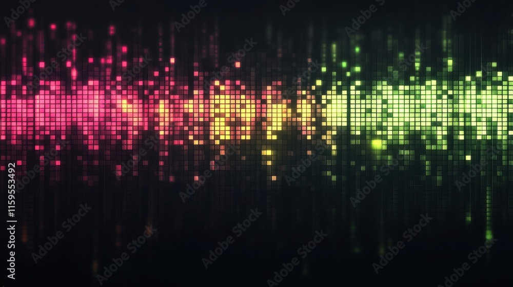Poster abstract glowing mosaic with vibrant pixelated elements creating a captivating visual display at nig